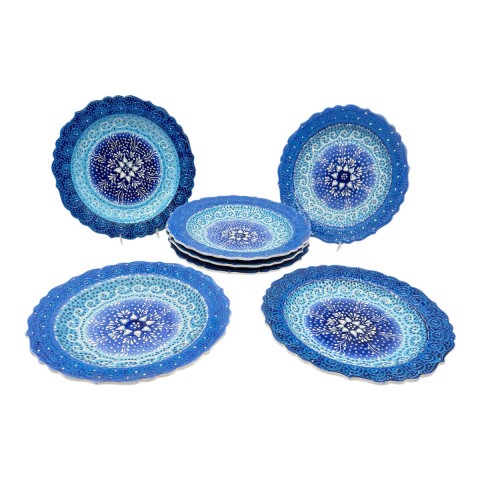 Blue Lace Plates 12", Set Of 7