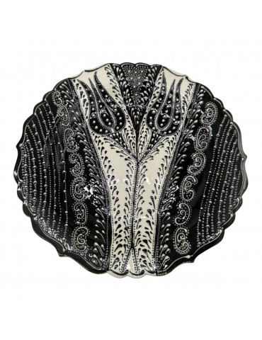 Hand Painted Black & White Lace Plate 12"