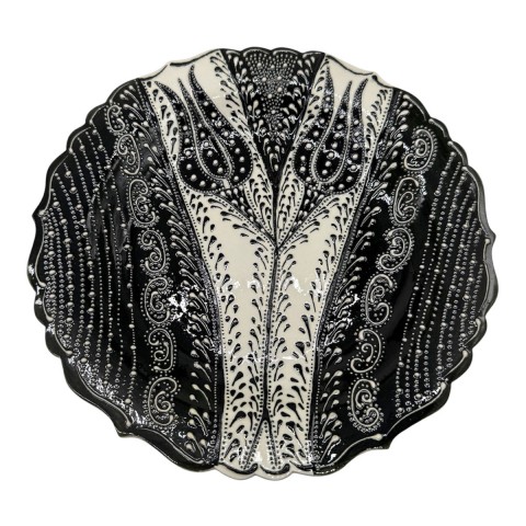 Hand Painted Black & White Lace Plate 12"