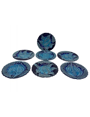 BLUE LACE TULIP PLATES – HANDMADE CERAMIC SET (7 PIECES)