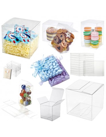 Clear boxes with tuck in tops and lock-tab bottoms. 2.75" x 2.75" x 0.86" to 5.51" PKG 100