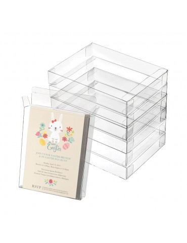 Clear PVC boxes with tuck in tops and lock-tab bottoms. Packing 100
